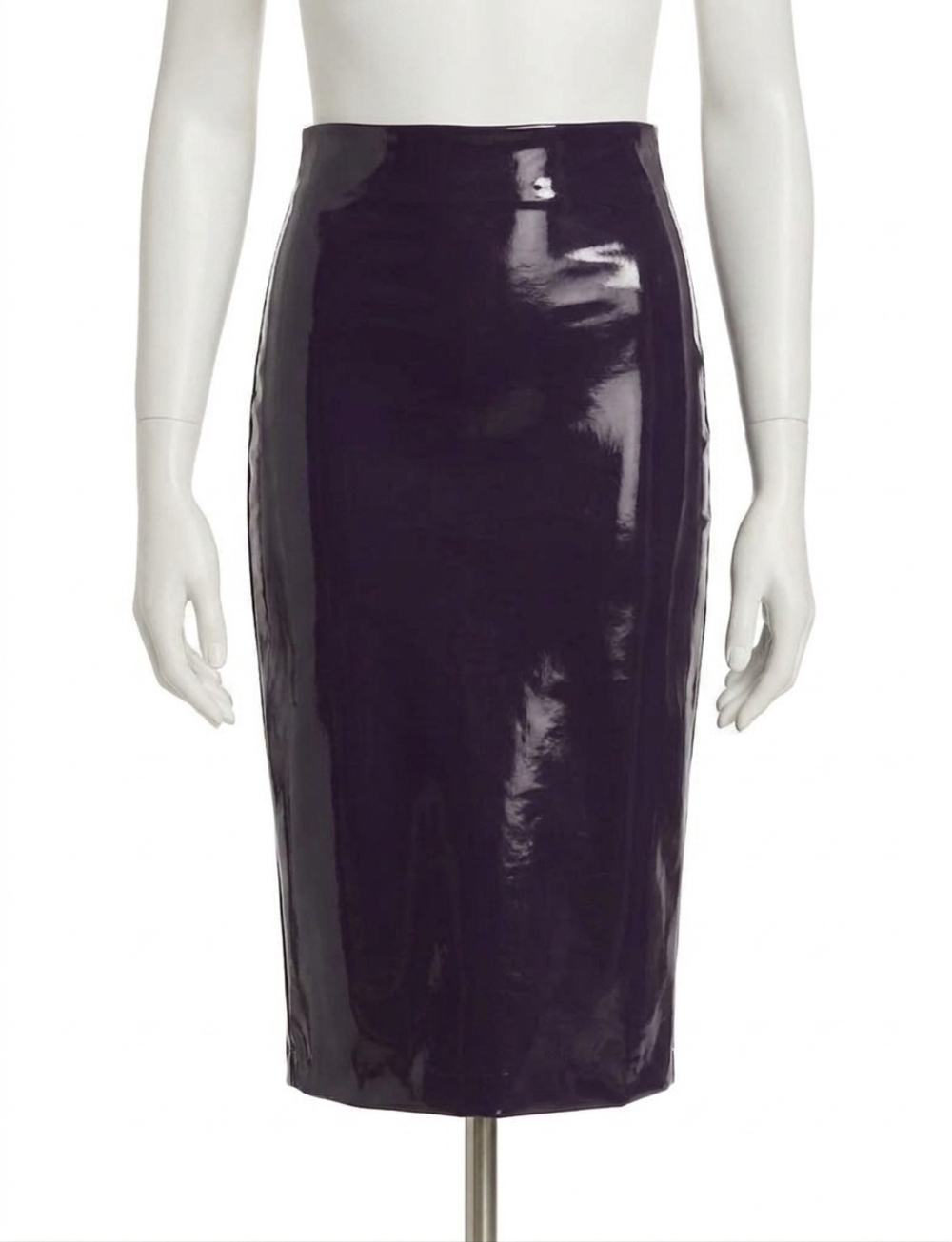 NEW COMMANDO faux patent leather midi skirt in aubergine